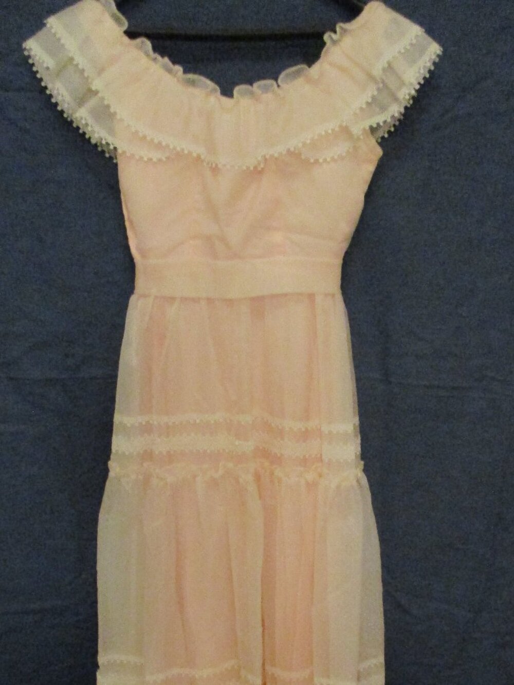 1970's Lorrie Deb San Francisco Pale Pink Empire Waist Dress Union Label  XS-S